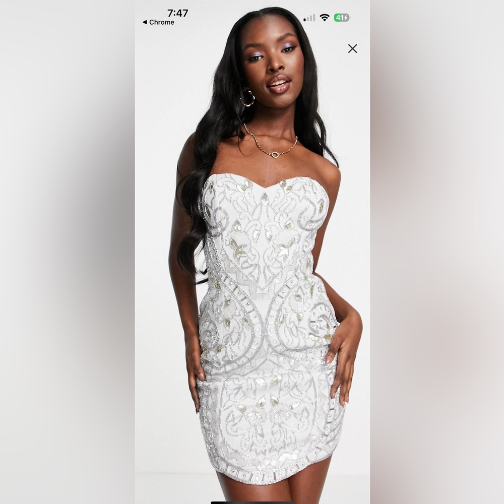 ASOS DESIGN embellished sequin mini dress with lace-up back in dusty blue Size 4